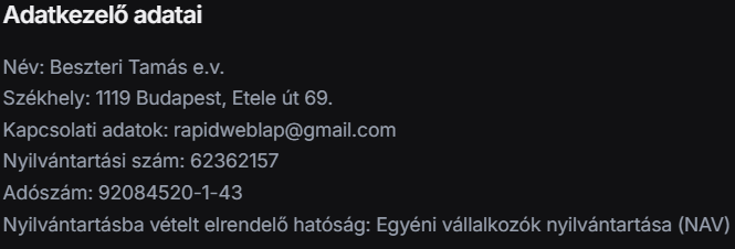 Adatkezelő adatai