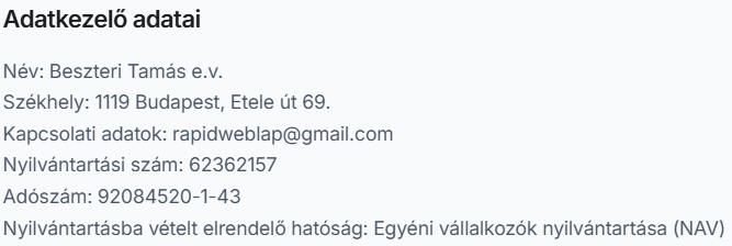 Adatkezelő adatai